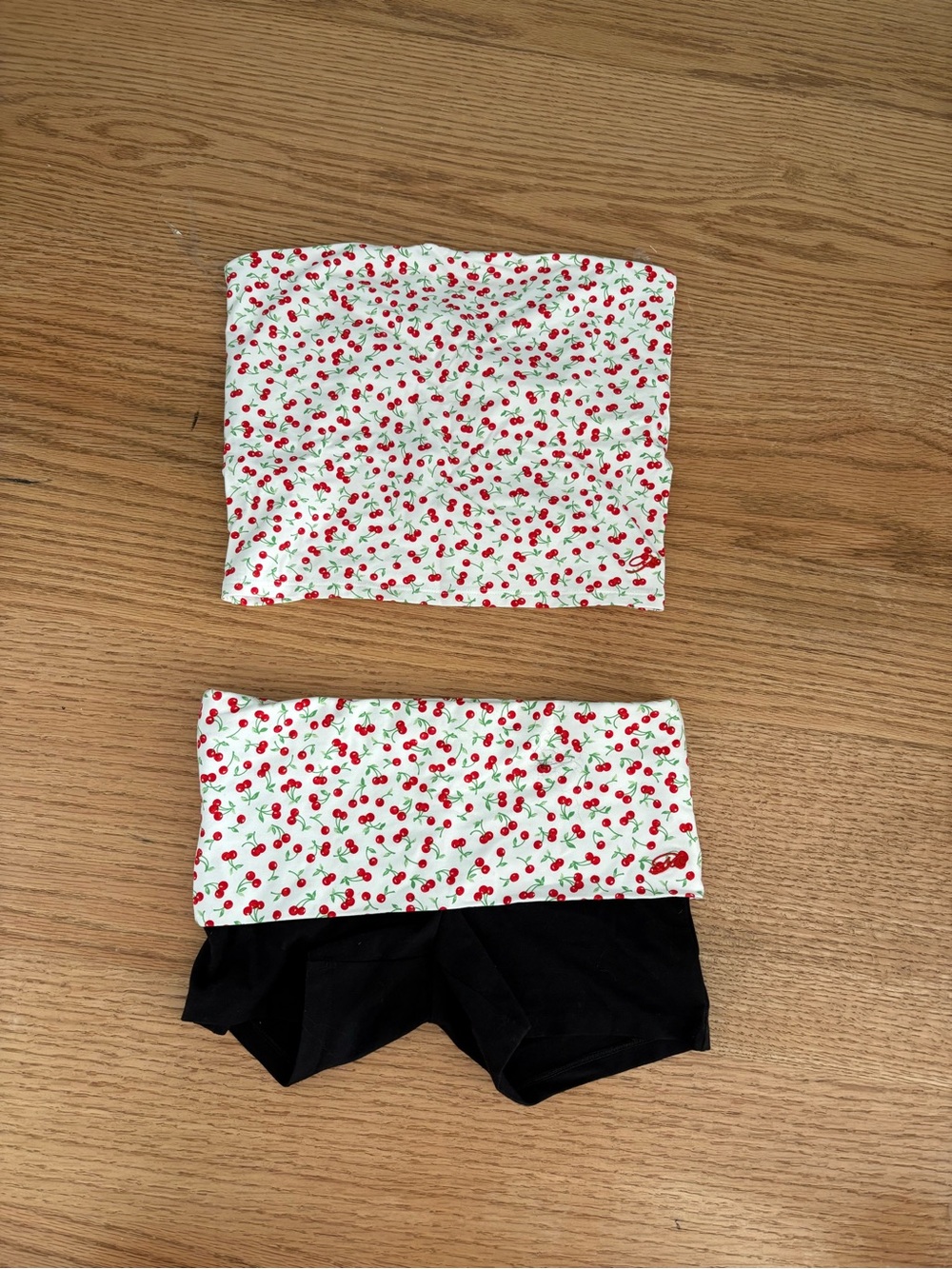 Frankie's Bikinis White Cherry Print Fold-Over Shorts and tube top